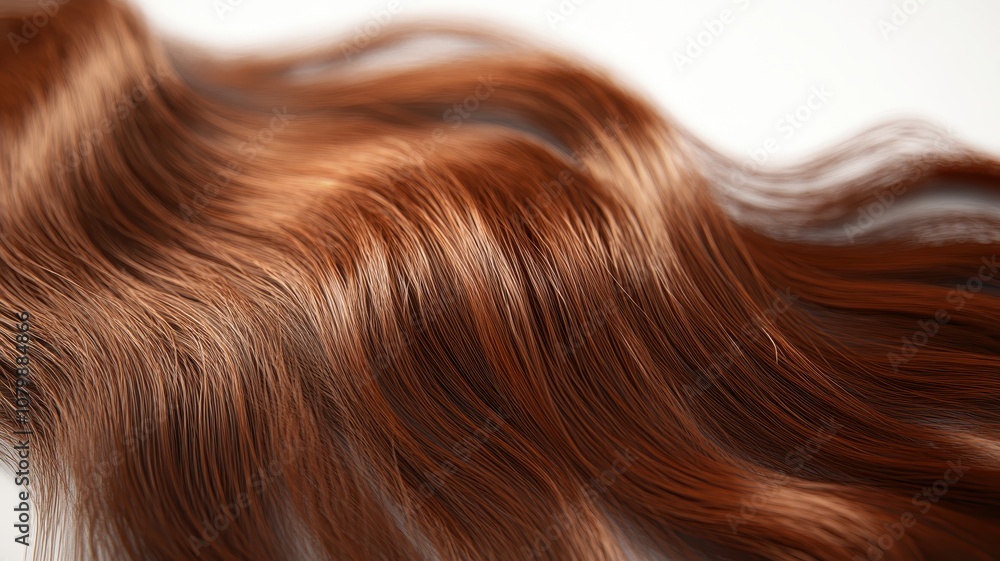 Naklejka premium Brown hair strand,silky healthy chestnut wavy hair strand on white background,hair wavy ribbon, with smooth texture and vibrant shine,brunette hairpiece,hairy ribbon,chignon hair extension.