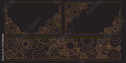 Hand-drawn colorful cogwheel gear frame, border, and corner in doodle sketch style, capturing the concept of teamwork and business progress.