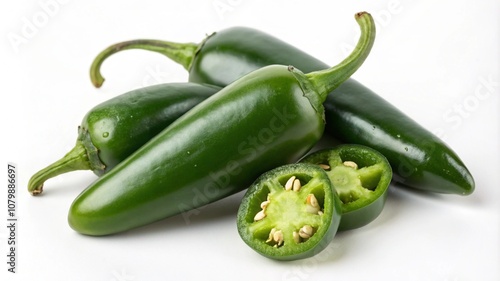 Jalapeno peppers isolated on white background. Green chili pepper. Capsicum. Macro