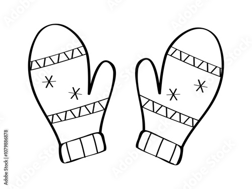 Cozy warm mittens doodle clipart. Vector illustration of winter clothes , New Year and Christmas designs. isolate on white
