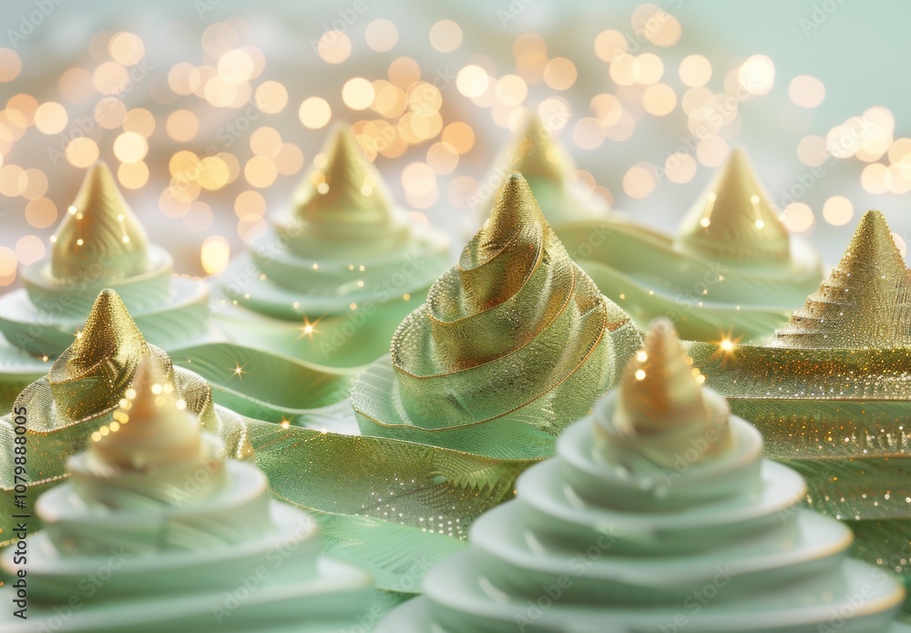 Fototapeta premium Christmas decorations illuminate with gold glittering accents, creating an abstract glow light texture. The shimmering ornaments and festive lights capture the essence of the holiday season, blending 