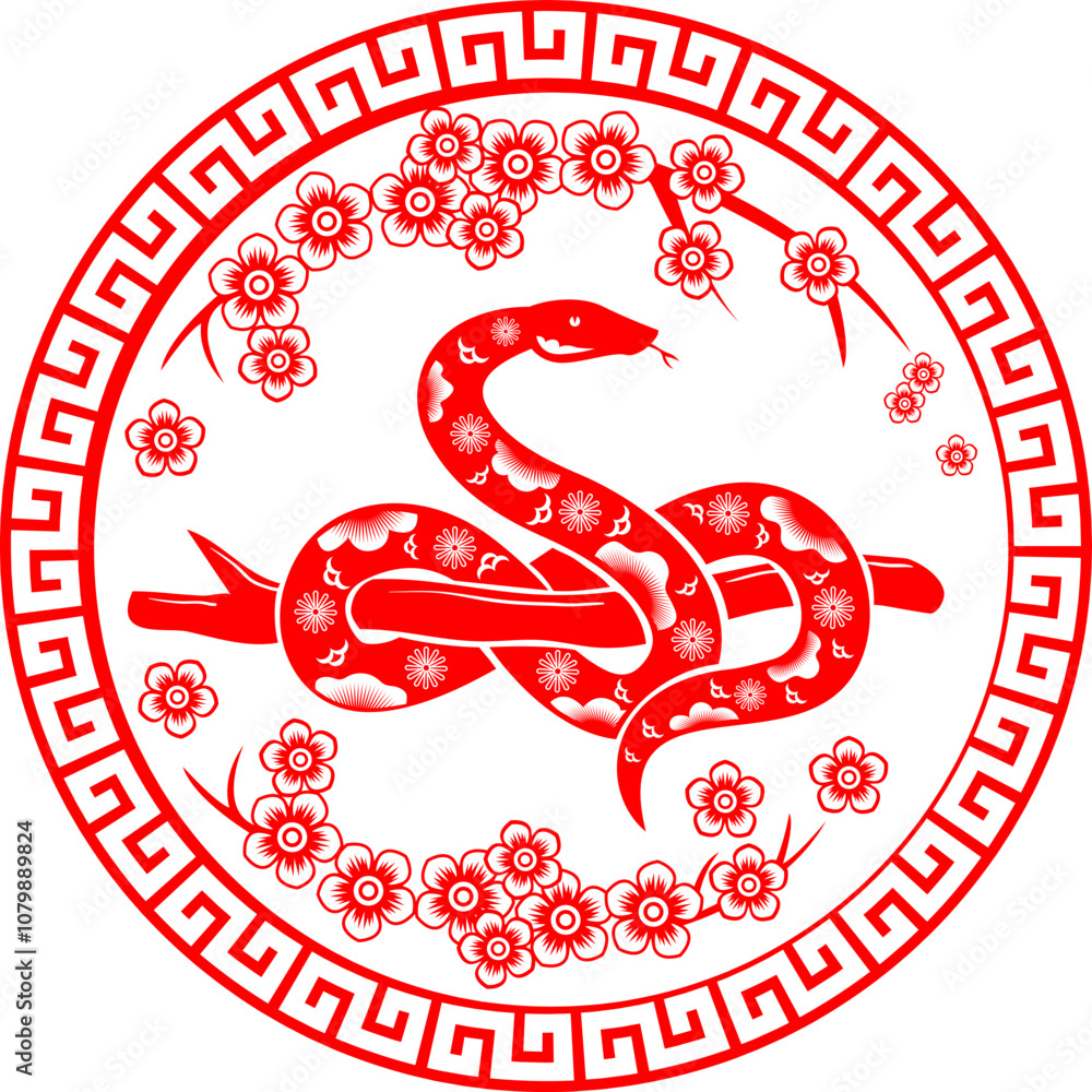 Obraz premium Chinese New Year of Snake, Red Snake with Floral Pattern