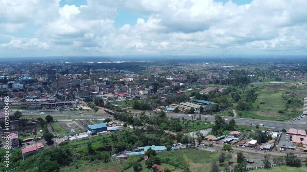 Ruiru suburb near thika road highway on a cloudy day in nairobi, kenya, aerial view Ruiru suburb near thika road highway on a cloudy day in nairobi, kenya, aerial view