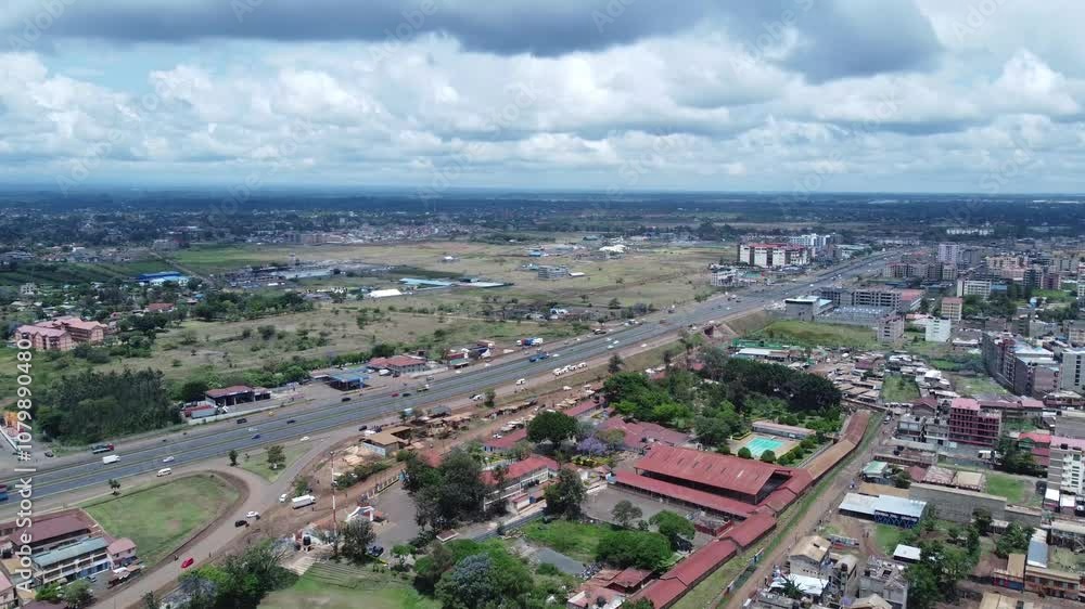 Ruiru, a suburban area with thika road superhighway near nairobi, kenya, aerial view Ruiru, a suburban area with thika road superhighway near nairobi, kenya, aerial view