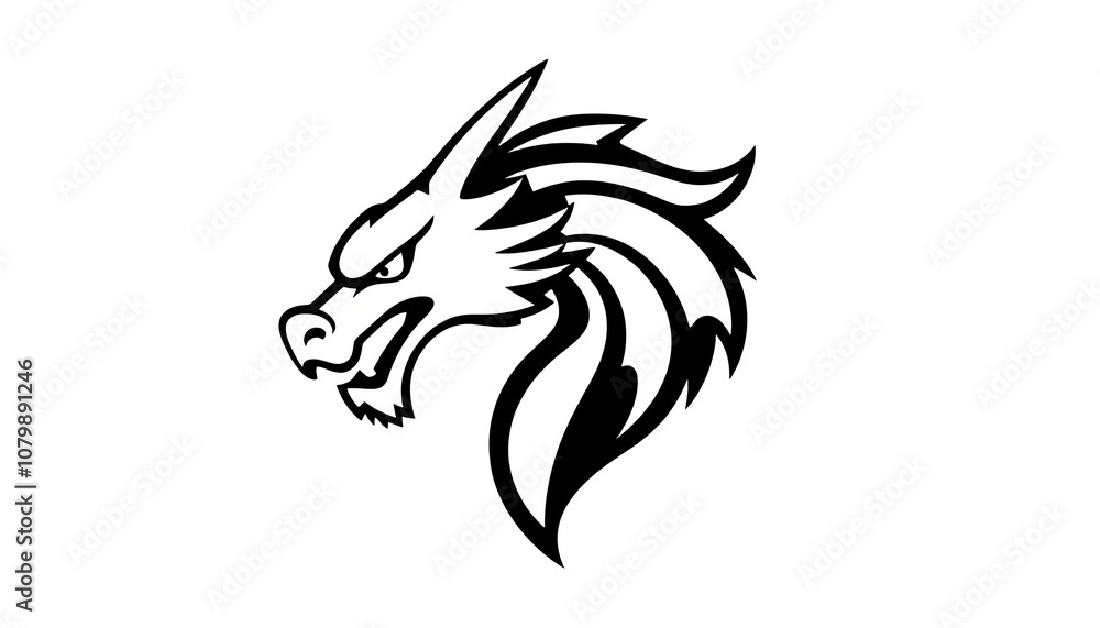 dragon head in profile view, rendered in a simple black and white design. design is minimalist. Dragons are often associated with power, strength, and mythology. striking and memorable. dragon head in profile view, rendered in a simple black and white design. design is minimalist. Dragons are often associated with power, strength, and mythology. striking and memorable.