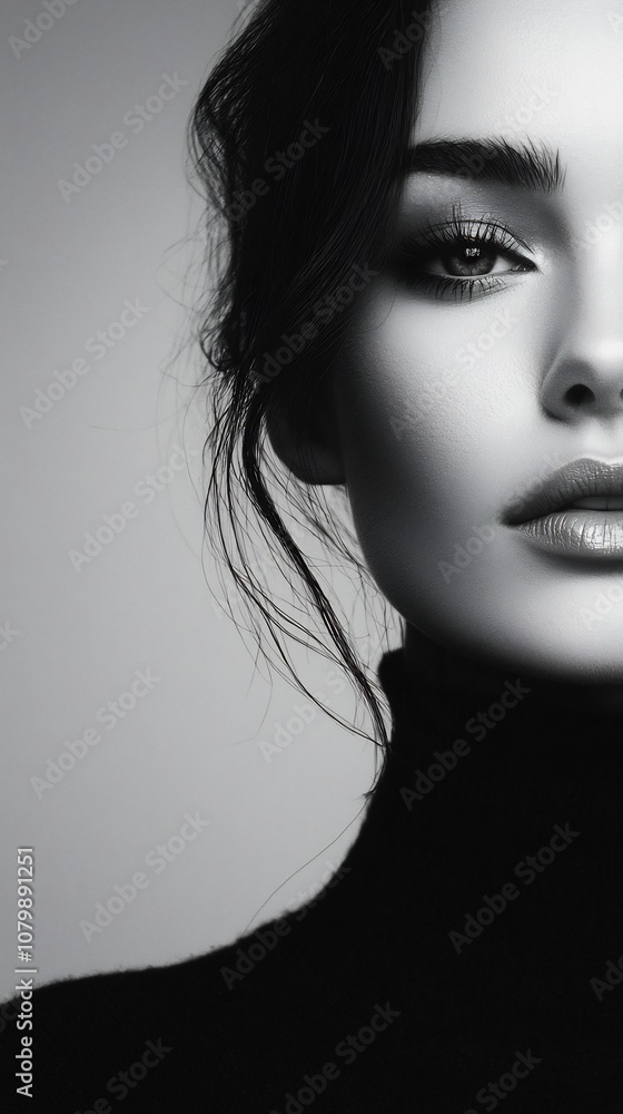 Fototapeta premium Captivating Minimalist Portrait Emphasizing a Woman s Elegant Beauty and Powerful Gaze