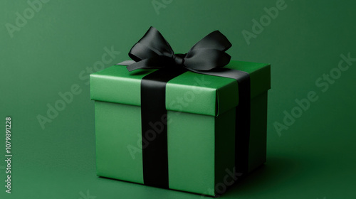 Minimalist gift box with matte green wrapping and black ribbon, perfect for any occasion. This elegant design adds touch of sophistication to your gift giving experience