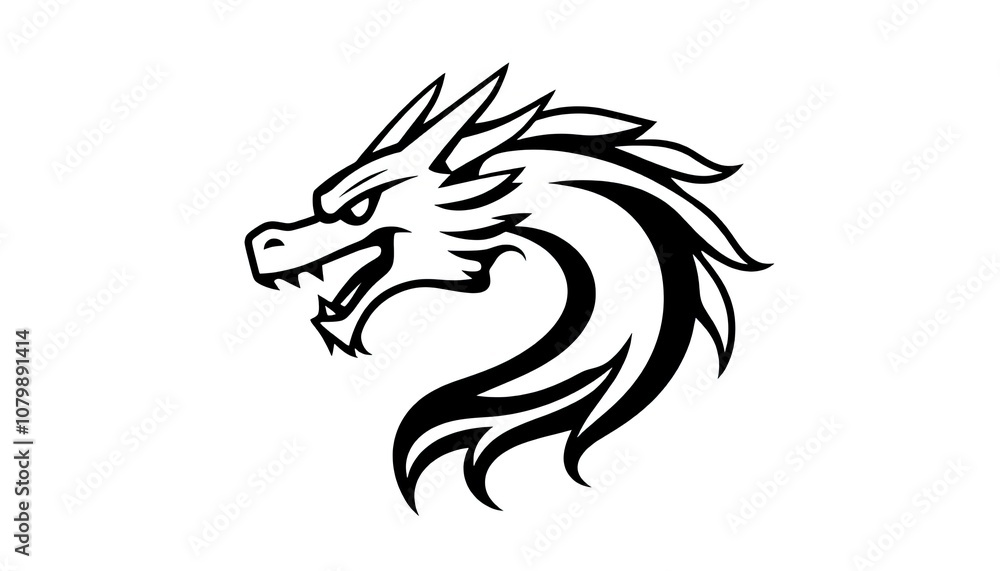 dragon head in profile view, rendered in a simple black and white design. design is minimalist. Dragons are often associated with power, strength, and mythology. striking and memorable. dragon head in profile view, rendered in a simple black and white design. design is minimalist. Dragons are often associated with power, strength, and mythology. striking and memorable.
