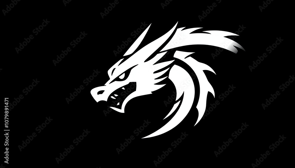 dragon head in profile view, rendered in a simple black and white design. design is minimalist. Dragons are often associated with power, strength, and mythology. striking and memorable. dragon head in profile view, rendered in a simple black and white design. design is minimalist. Dragons are often associated with power, strength, and mythology. striking and memorable.