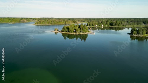 Wallpaper Mural Aerial view of small island with reflection on glass water, lake huron Torontodigital.ca