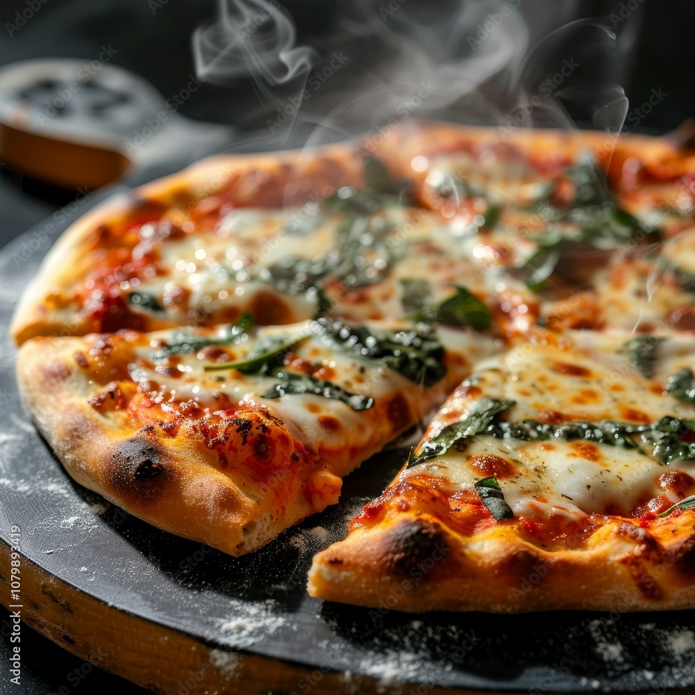 freshly baked steaming pizza in color Created with Generative AI technology. freshly baked steaming pizza in color Created with Generative AI technology.