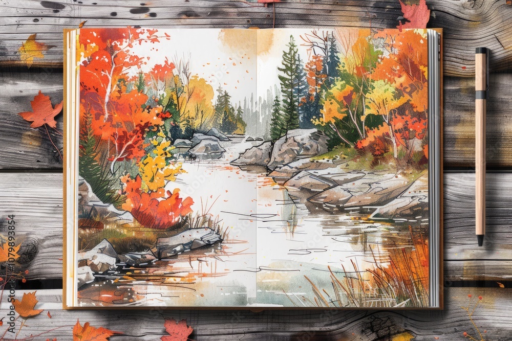 autumn landscape drawing. autumn landscape drawing.