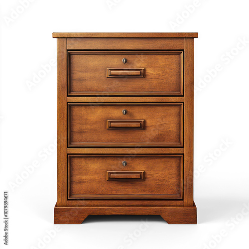 Wooden filing cabinet with a classic finish. isolated on transparent background