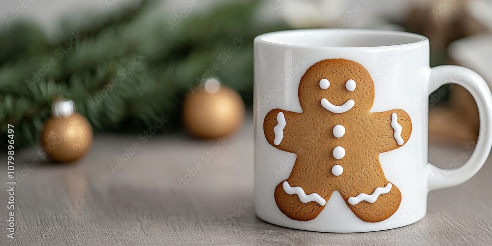 a christmas porcelain mug decorated with a xmas gingerbread cookie a christmas porcelain mug decorated with a xmas gingerbread cookie