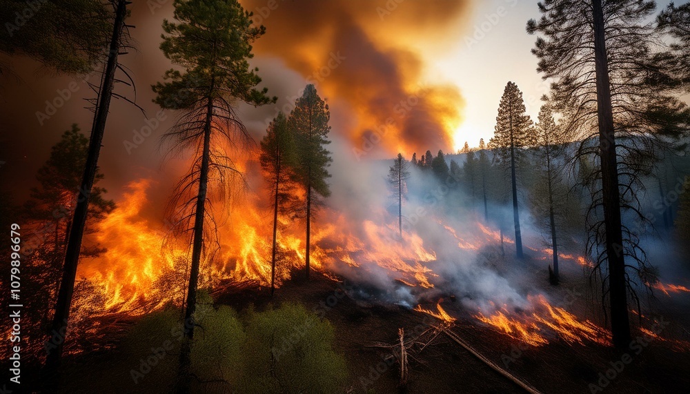 Forest fire on the side of the mountain Forest fire on the side of the mountain