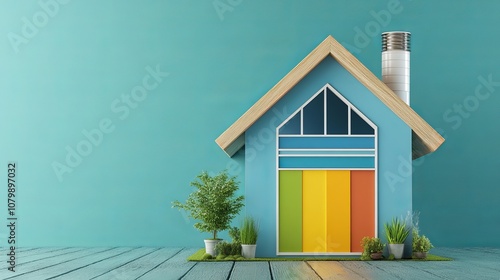 Energy-efficient house with a high efficiency rating, emphasizing eco-friendly home improvements to reduce costs. Low-consumption, sustainable building design for green development.