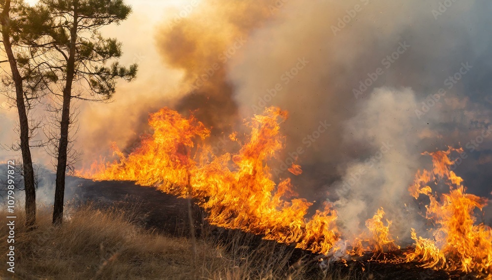 Forest fire on the side of the mountain Forest fire on the side of the mountain