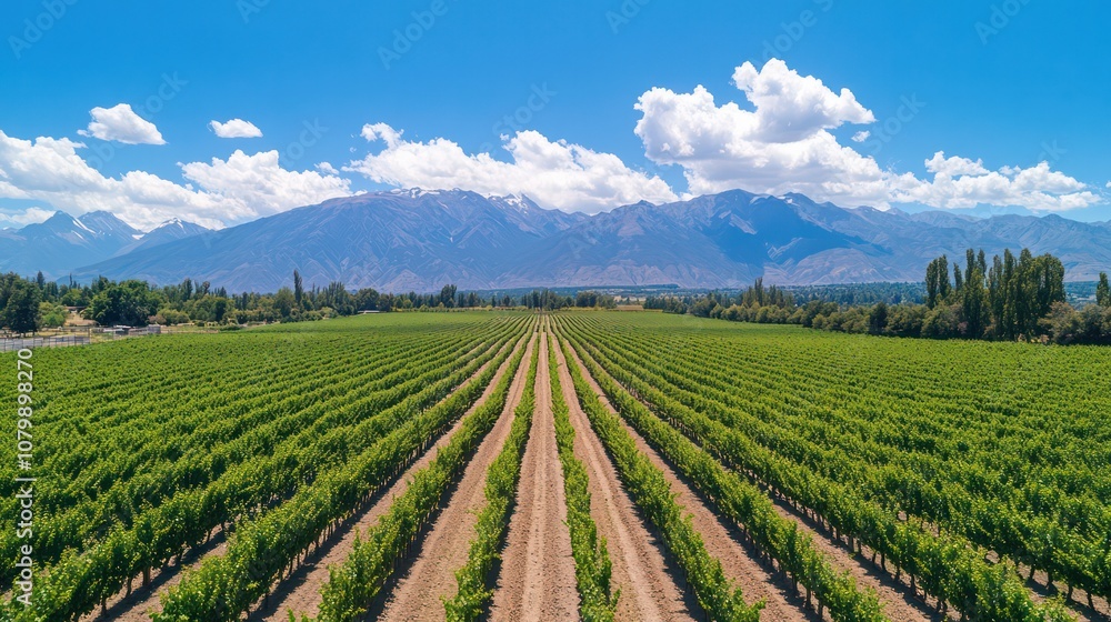 Wine grape cultivation in Argentina, vineyard with organized grape rows, global wine exporter. Wine grape cultivation in Argentina, vineyard with organized grape rows, global wine exporter.