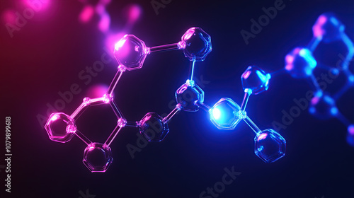 Wallpaper Mural Abstract futuristic background with a glowing 3D model of a molecular structure in shades of dark blue and pink Torontodigital.ca