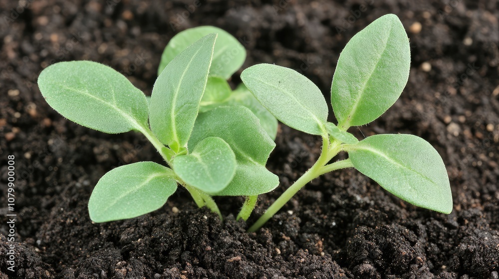 Fresh Green Seedlings Sprouting from Dark Rich Soil Under Natural Light, Representing Growth, Renewal, and the Beginning of Life in a Garden Environment Fresh Green Seedlings Sprouting from Dark Rich Soil Under Natural Light, Representing Growth, Renewal, and the Beginning of Life in a Garden Environment