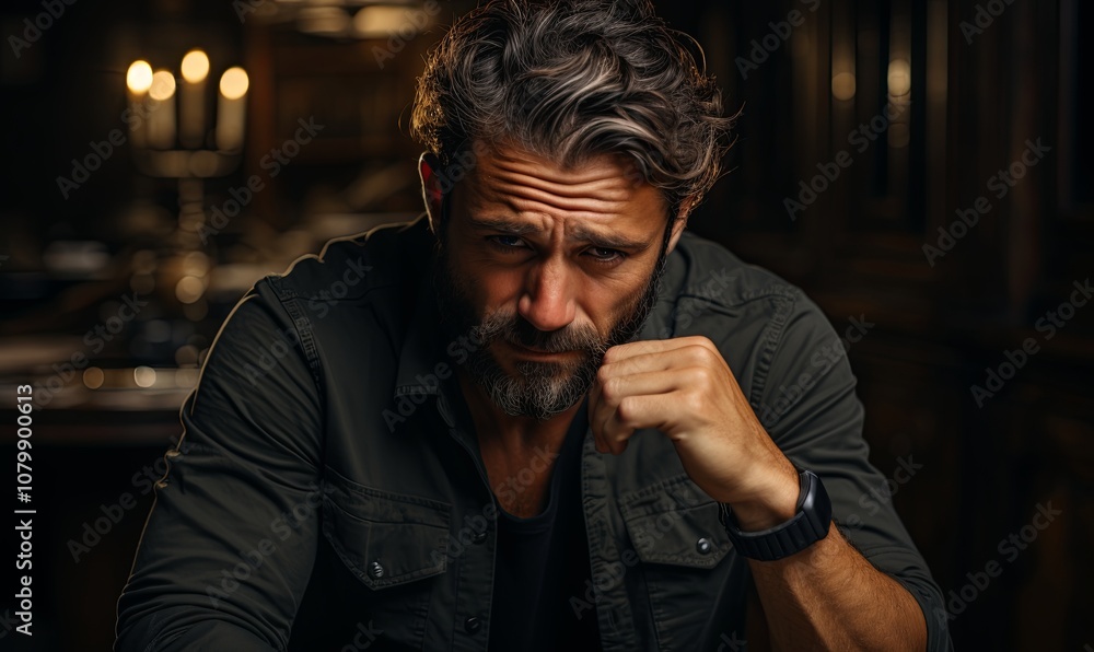 Man Sitting at Dark Room Table Man Sitting at Dark Room Table