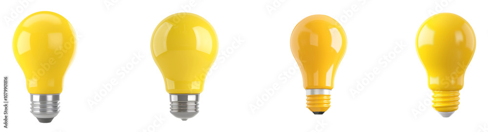 Set of 3D yellow lamp with a glossy finish, ideal for idea and inspiration themes Set of 3D yellow lamp with a glossy finish, ideal for idea and inspiration themes