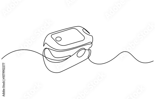 Continuous one line art drawing pulse oximeter on finger. Digital device to measure oxygen saturation in human, Single one line drawing Pulse Oximeter