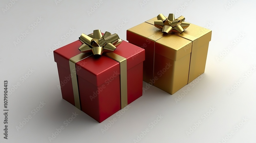 Red and Gold Gift Boxes with Golden Ribbons Isolated on a White Background Red and Gold Gift Boxes with Golden Ribbons Isolated on a White Background