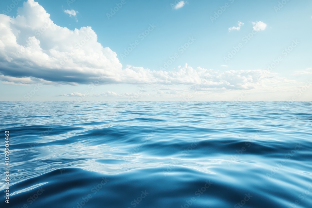 Obraz premium Calm blue sea with white clouds in the sky.