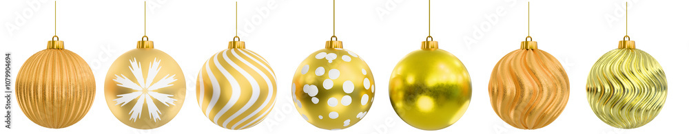 Set of gold Christmas balls isolated in White background Set of gold Christmas balls isolated in White background