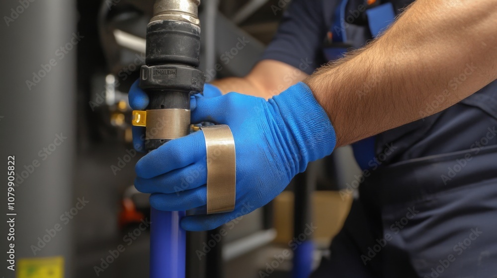 Industrial Technician Repairing Piping System Industrial Technician Repairing Piping System