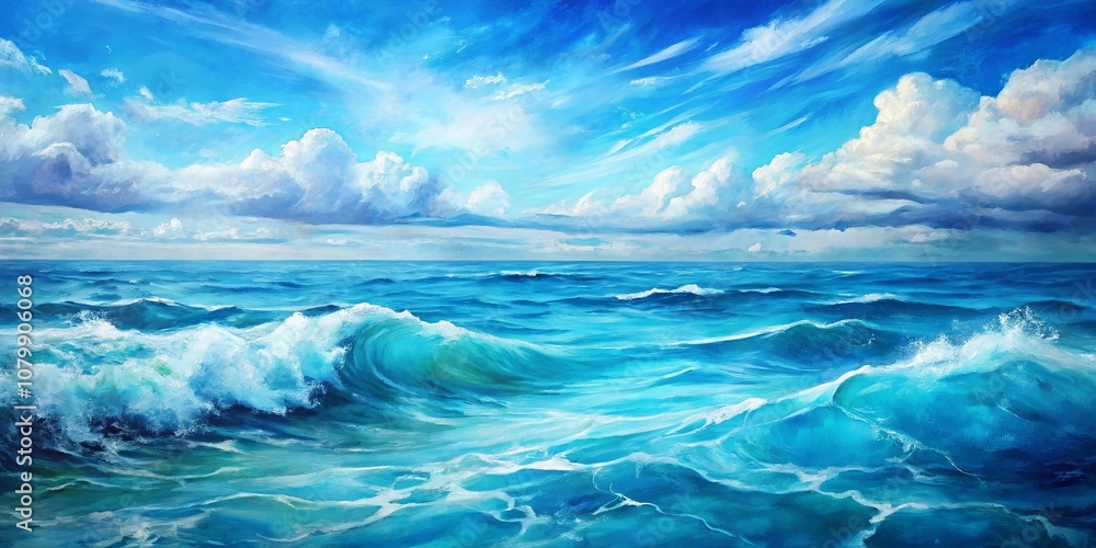 A Majestic Seascape with Rolling Waves Under a Sky Adorned with Cotton-Candy Clouds A Majestic Seascape with Rolling Waves Under a Sky Adorned with Cotton-Candy Clouds