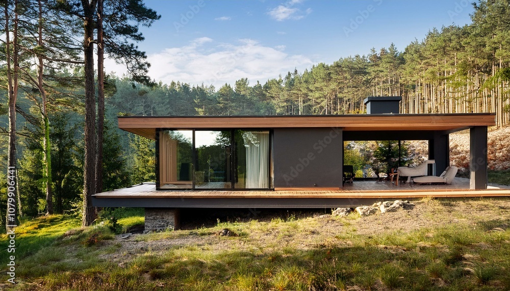 Modern Wood and Glass House in Forest Setting Modern Wood and Glass House in Forest Setting