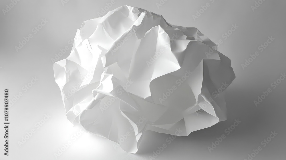 Naklejka premium Crumpled White Paper Sculpture on Soft Background Illustrating Creativity and Innovation in Art and Design Concepts