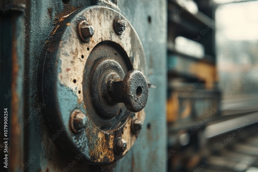Close-up of an old, rusty, and weathered train coupler. Close-up of an old, rusty, and weathered train coupler.