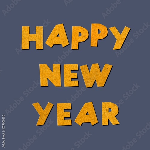 Happy New Year. Paper cut letters, inscription.