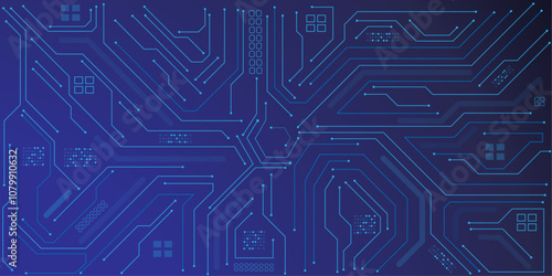 Vector illustration fantastic digital technology. Technology lines circuit and dots on blue background, circuit board network connection.