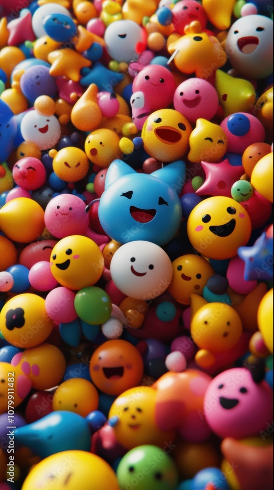 Include various emoji elements appearing randomly within the picture. Include various emoji elements appearing randomly within the picture.