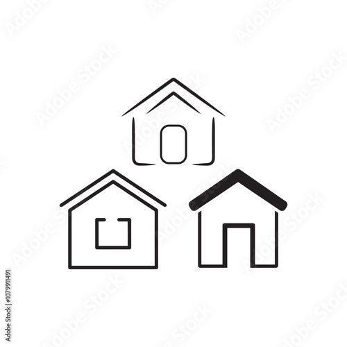 real estate home and house building apartment logo icon outline vector art flat design