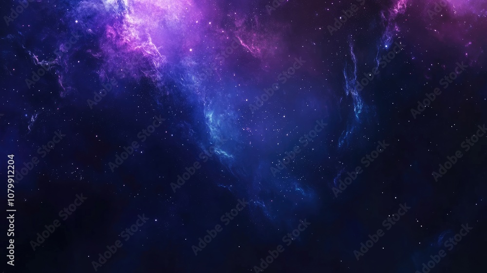 Obraz premium Galaxy background with stars, nebulas, and bright cosmic dust in deep blue and purple tones