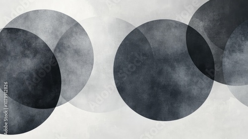 Minimalist abstract circles in shades of grey, layered with a transparent effect on a light background