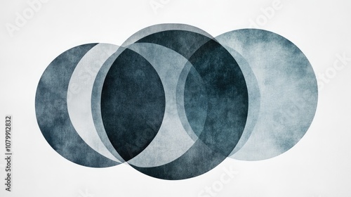 Minimalist abstract circles in shades of grey, layered with a transparent effect on a light background