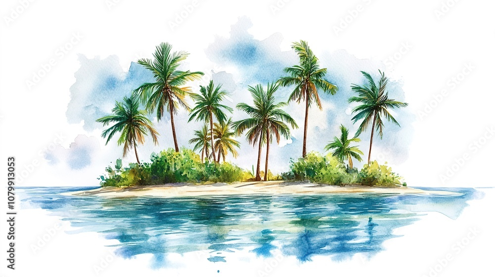 Fototapeta premium Tropical island with trees on white 