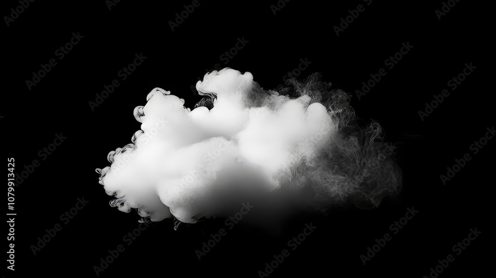 A soft, textured white smoke puff gently spreading, isolated against a dark background A soft, textured white smoke puff gently spreading, isolated against a dark background