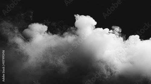 A soft, textured white smoke puff gently spreading, isolated against a dark background