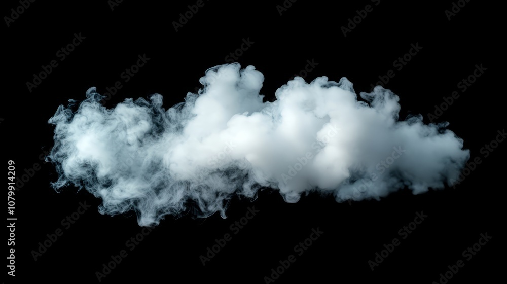 A soft, textured white smoke puff gently spreading, isolated against a dark background A soft, textured white smoke puff gently spreading, isolated against a dark background