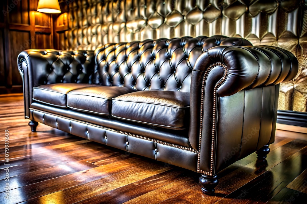 Obraz premium This elegant rich black leather texture defines a stylish sofa, making it an ideal choice for refined interior