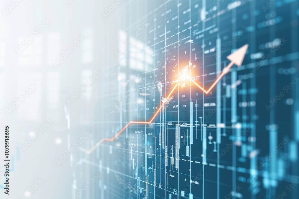 An upward trending financial graph with a blurred background suggesting a business environment. An upward trending financial graph with a blurred background suggesting a business environment.