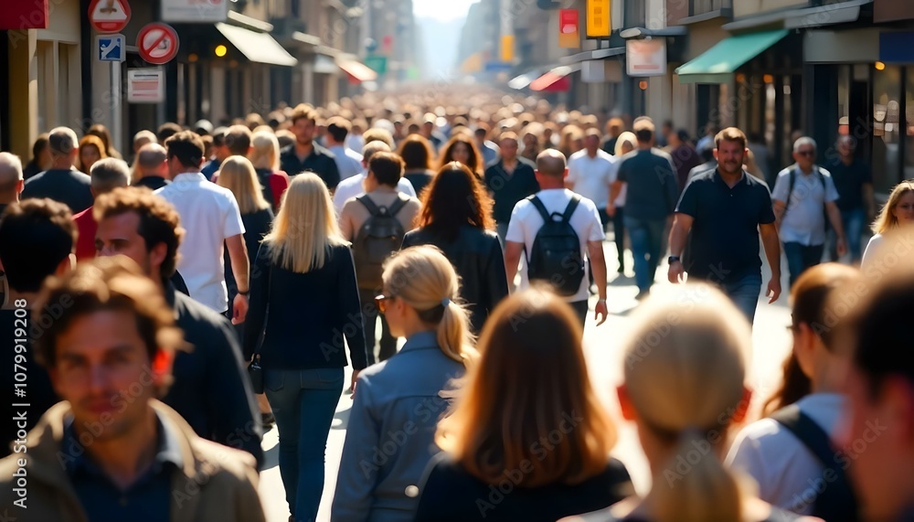 Obraz premium Big city crowd walking in a busy city street