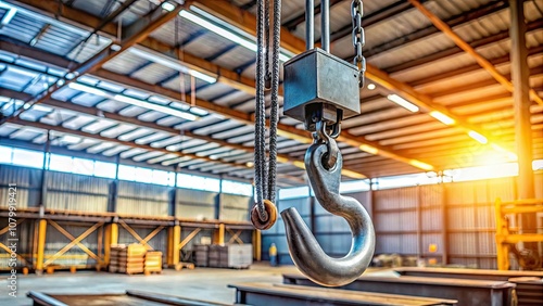 Crane hook hanging on steel ropes with steel I-beam , construction, industrial, equipment, crane, hook, lifting, heavy